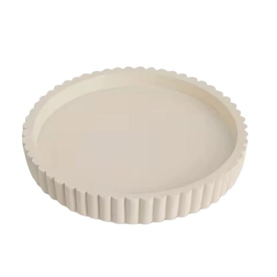 Round Decorative Tray for Coffee, Dining Table, Countertop, 3D Printed Scalloped Edge Serving Tray for Farmhouse, Kitchen, Home, Living Room