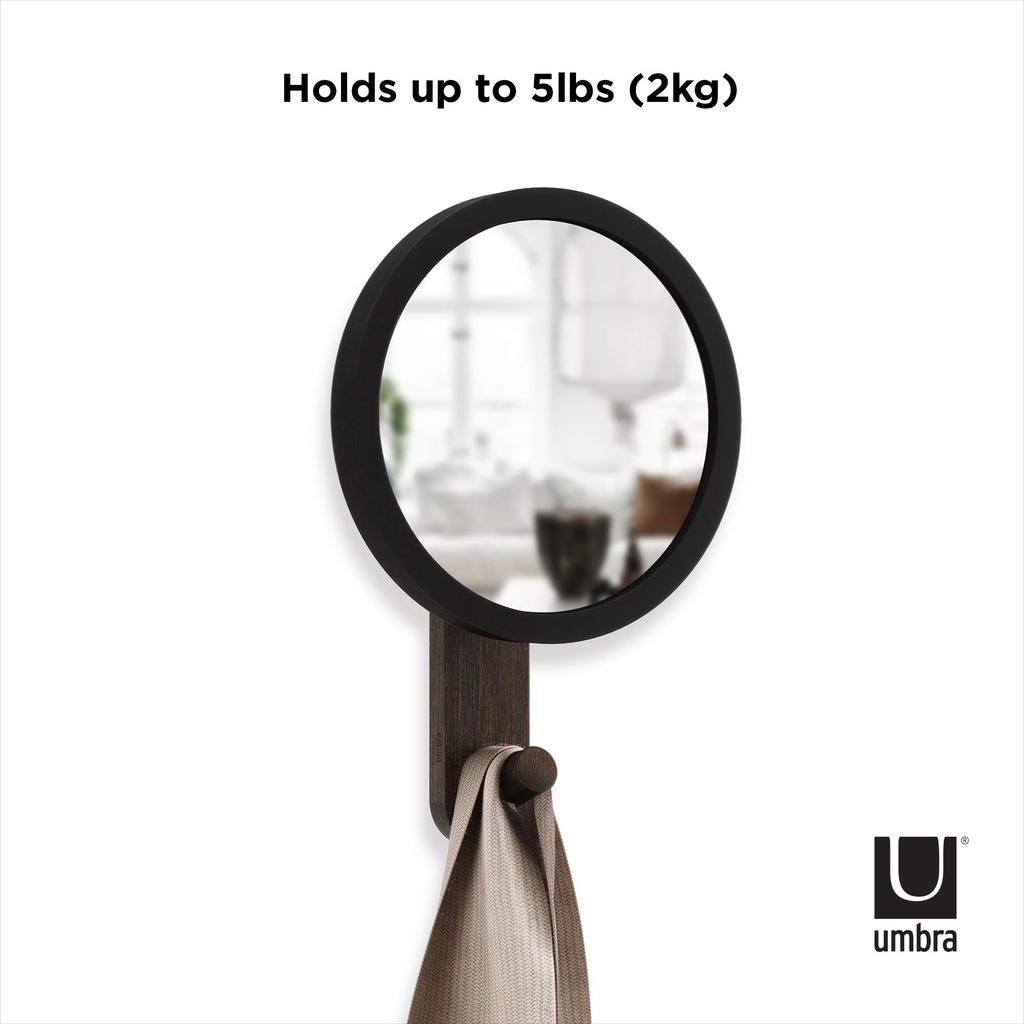 Umbra Hub Mirror Black and Walnut Interior Clothes and Hat Wall Wall Living Item 2318410048 Hook, Single, Wood, Hook, Simple, Non-Slip, Hook, Mount,