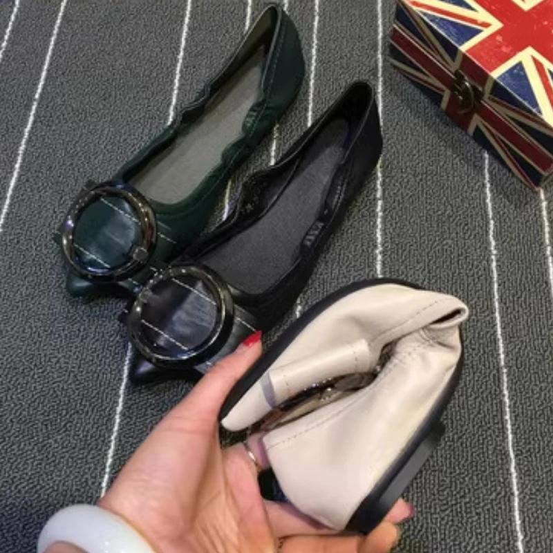 Fashion Fashion Metal Decoration Soft Sole Flat Sandals Women Sexy Pointed Toe Shallow Mouth Designer Shoes Comfort Non-slip Office Shoe