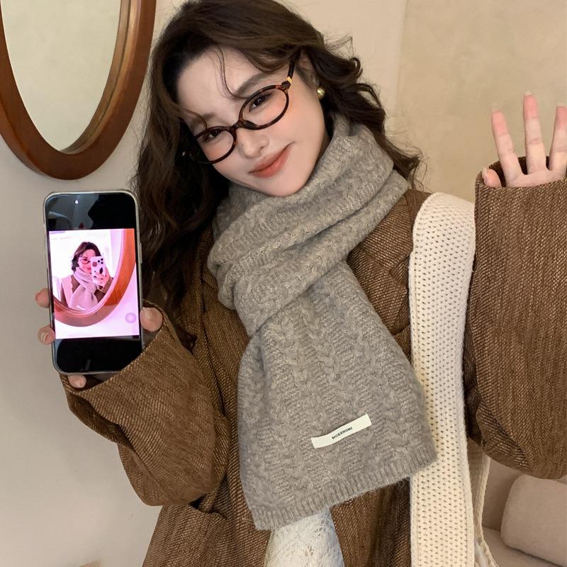 Wool knitted wool scarf winter men's and women's new high-end versatile scarf neck protection brown