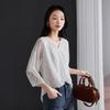 French V-neck Seven Quarter Sleeved Cut Flower Shirt for Women