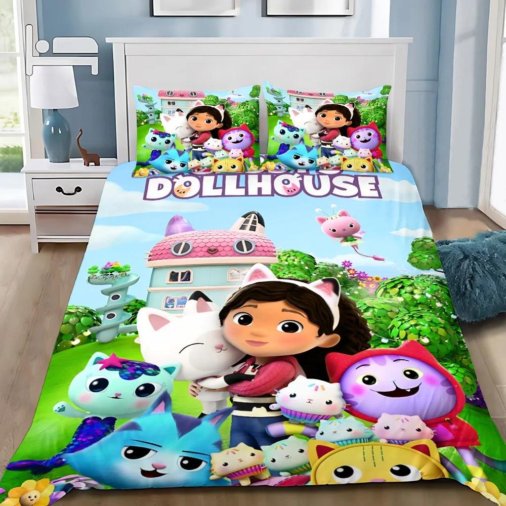 Cartoon Duvet Cover Pillowcase Bedding Set Gabbys Dollhouse Adult Boy Girl Bedroom Decoration Children Single Double Large Size