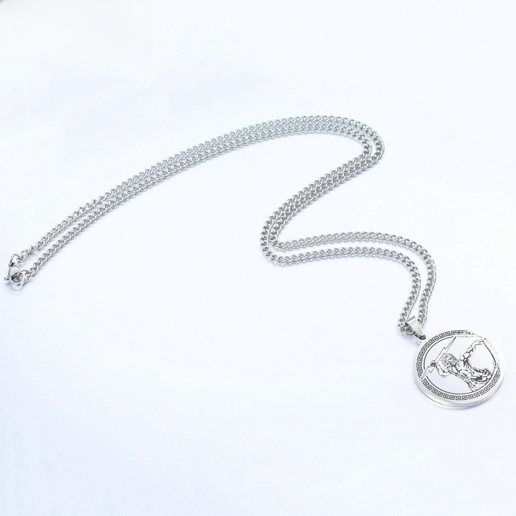 Olympus God Zeus round Pendant Men's Necklace Stainless Steel Ancient Mythology Jewelry Fashionable Titanium Steel Male Acces...
