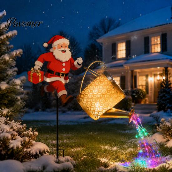 Auto On Off Patio Decorations Solar Powered Garden Lights, Santa Watering Can Stake Light Weatherproof Lawn Lamps for Outdoor Pathway Yard, Waterproof