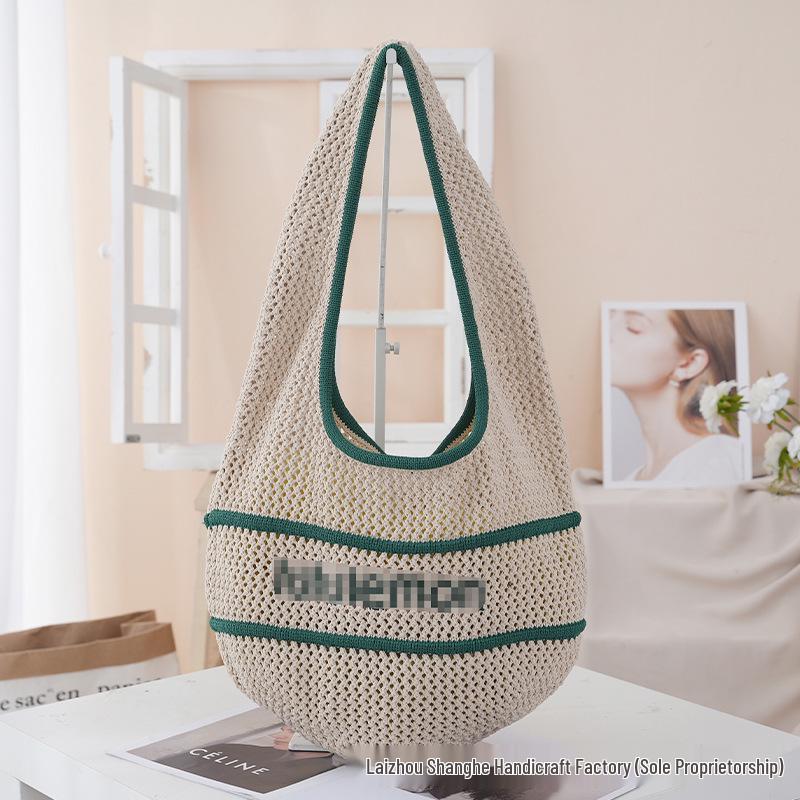 Стильная плетеная сумка-тоут из хлопкового каната: Универсальная, Минималистичная, Вместительная пляжная и повседневная сумка Height 49cm, Width 47cm