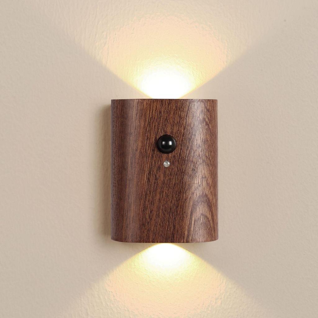 Smart Rechargeable LED Night Light: Solid Wood with Motion Sensing for Home & Hallways
