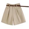 Khaki Women's Summer Cargo Shorts - Lightweight, Loose, A-Line, Mid-Length, High-Waist, 5-Point, Cotton Linen.