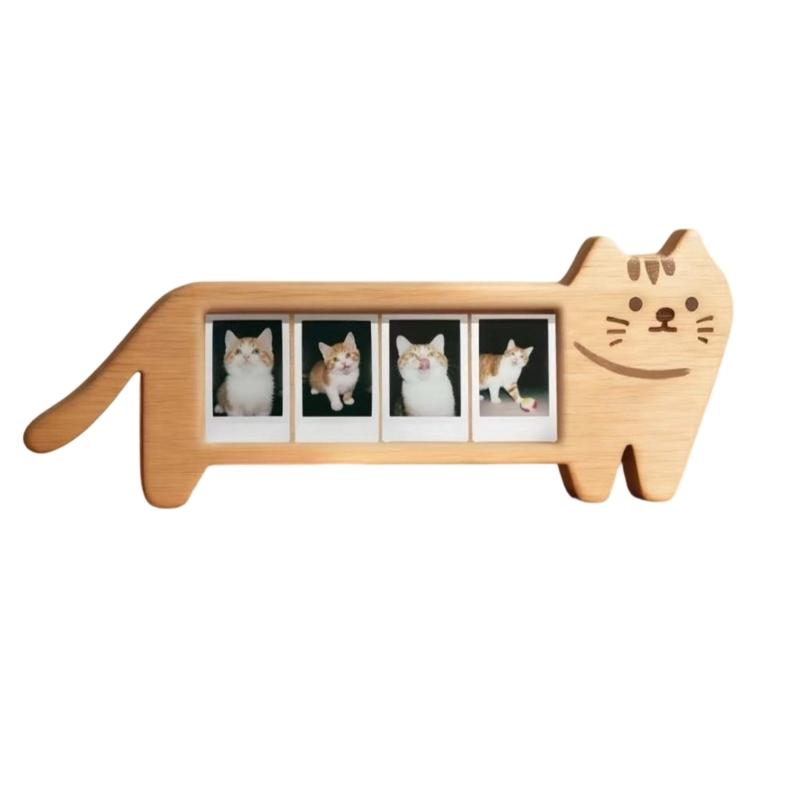 Cadre Photo en Forme de Chats, Cadre Photo Élégant en Bois pour Affichage sur Table, Cadre Photo Mini Chat Ornement Objets de Collection