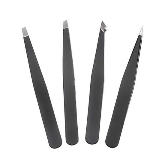 Basics High Precision Tweezers Hair Removal Case Black 4-Piece Set