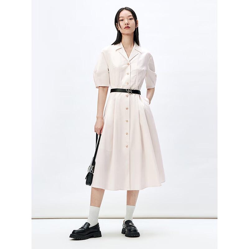 

PEACEBIRD Women s French Style Lapel Puff Sleeve Shirt Dress M