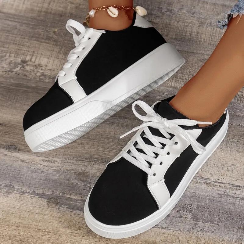 Brand Design Sneakers for Women New Casual Platform Lace Up Women's Vulcanized Shoes Tennis Walking Student Leather Shoes