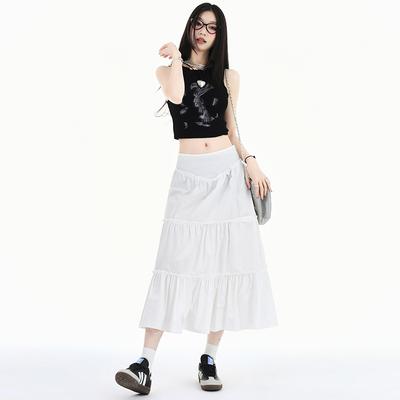 Weißer Faltenrock für Damen Sommer Hoher Bund Locker Schlank Kuchenrock für Damen Frühling und Sommer A-Linie Midi-Rock für Damen Sommer