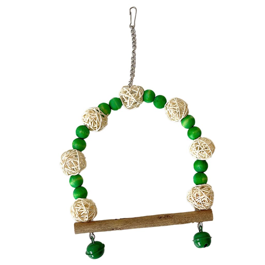 Vogel Schaukel Spielzeug Bunte Holzperlen Rattanball Papagei Schaukel Sitzstange mit Glocken für Nymphensittiche