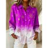 Christmas Theme Women's 3D Printed Snowflake Long Sleeve Shirts Casual Christmas Blouse for Party Button-Up Tops For Women