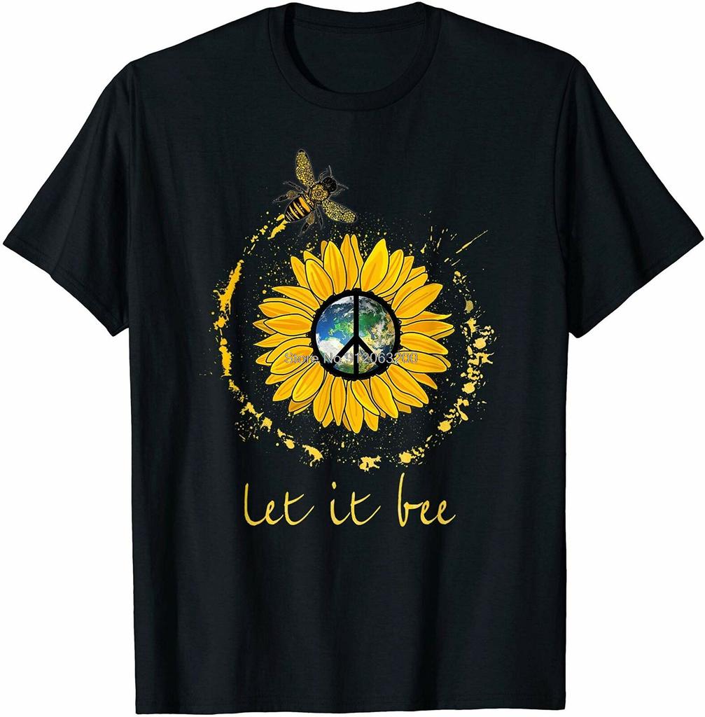 Let It Bee Flower Earth Peace Sign Hippie Tshirt Funny Vintage Gift For Unisex Cotton Tshirt Hip Hop Tees Harajuku Streetwear