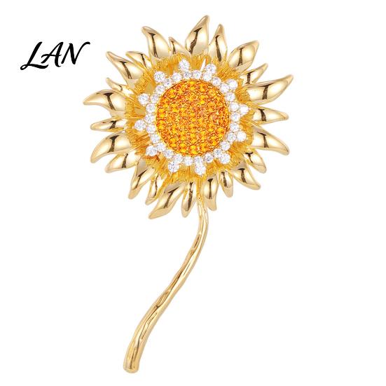 Durable Sunflower Jewelry Rhinestone Brooch Pin for Women, Golden Flower Lapel Suit Alloy Dress Scarf Hat Bag Decoration, Clothing Accessory