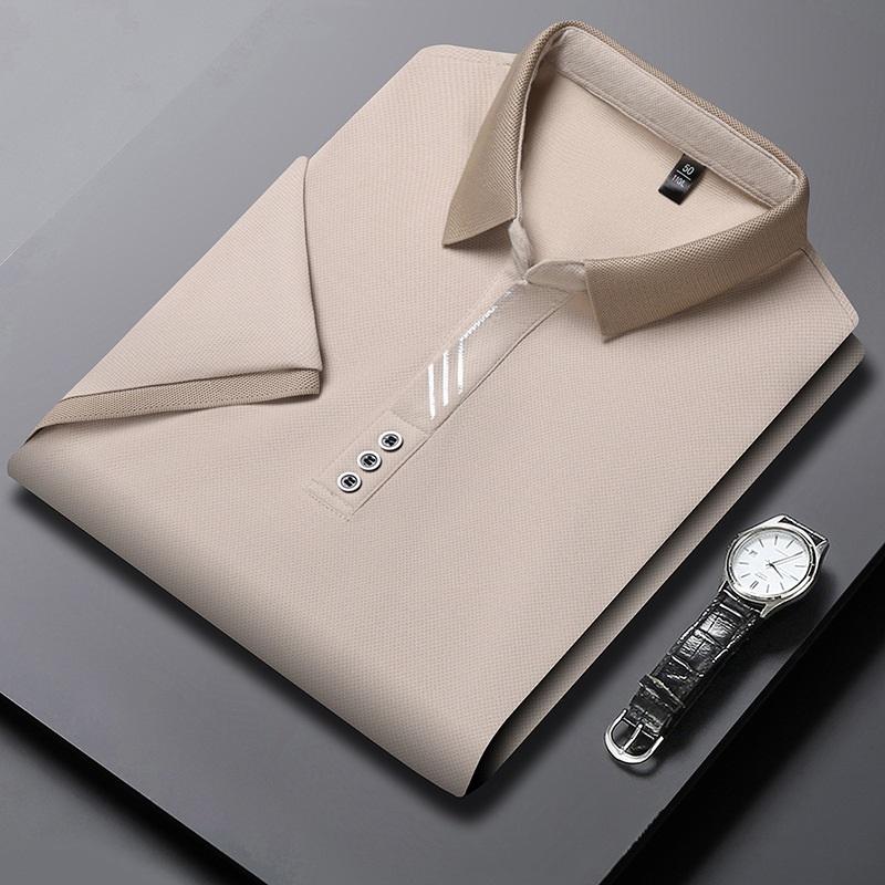 Men s Contrast Collar Polo Shirt Business Casual Short Sleeve Breathable Fabric 4XL бежевый