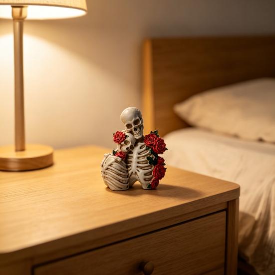 Figurka Szkieletów Para na Halloween z Żywicy, Vintage Gotycka Statua Pary Czaszek, Dekoracja Domu na Święto Halloween na Półkę Stół Kominek