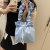 Sweet Pleated Tote Bag Large Capacity Drawstring Handbag Trendy Nylon Shoulder Bag  Commuting