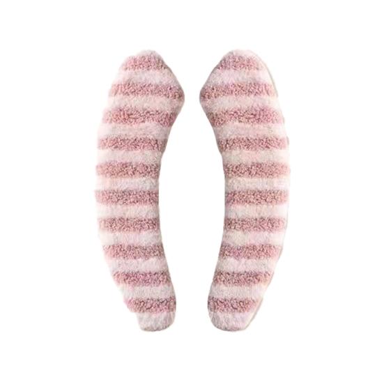 1 Pair Toilet Mat Striped Pattern Thickened Design Plush Warm Toilet Seat Protector Easy Installation Bathroom Mat