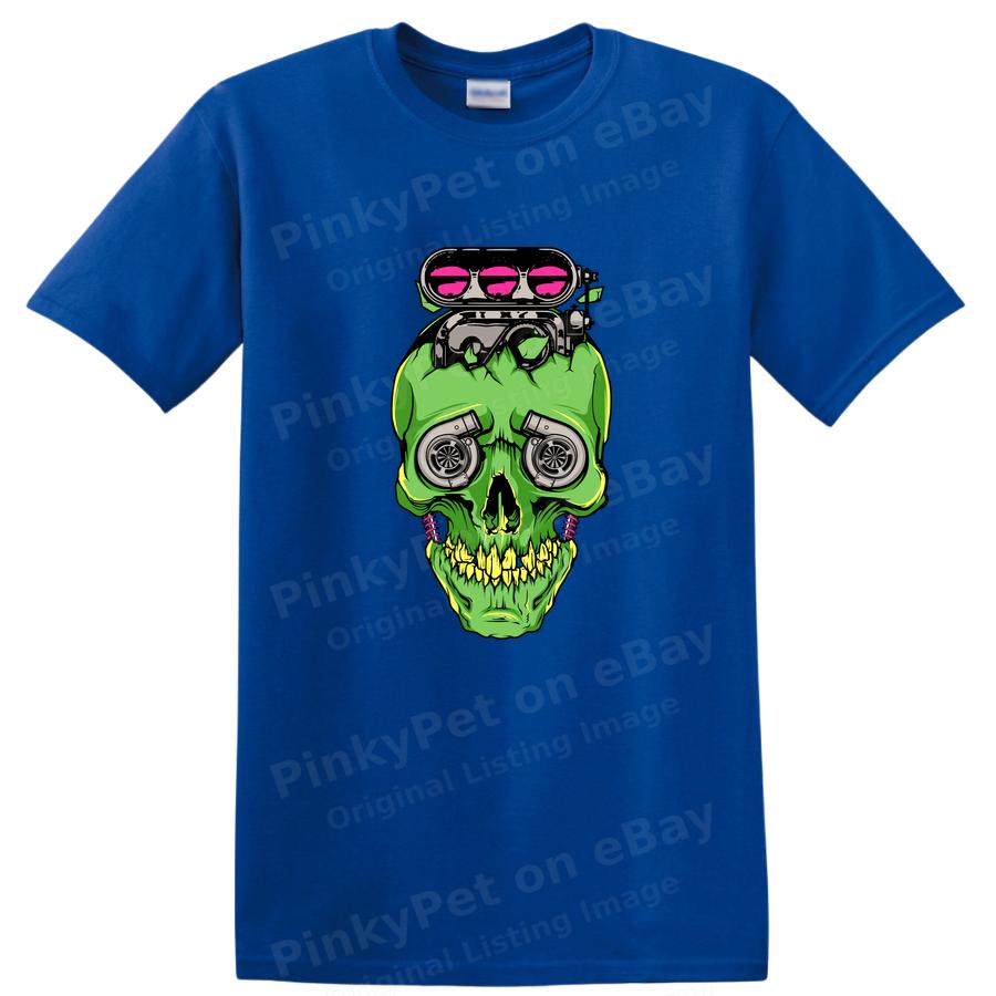 Green Skull Engine Graphic T Shirt Motorhead Gift Cool Tee Automotive Art