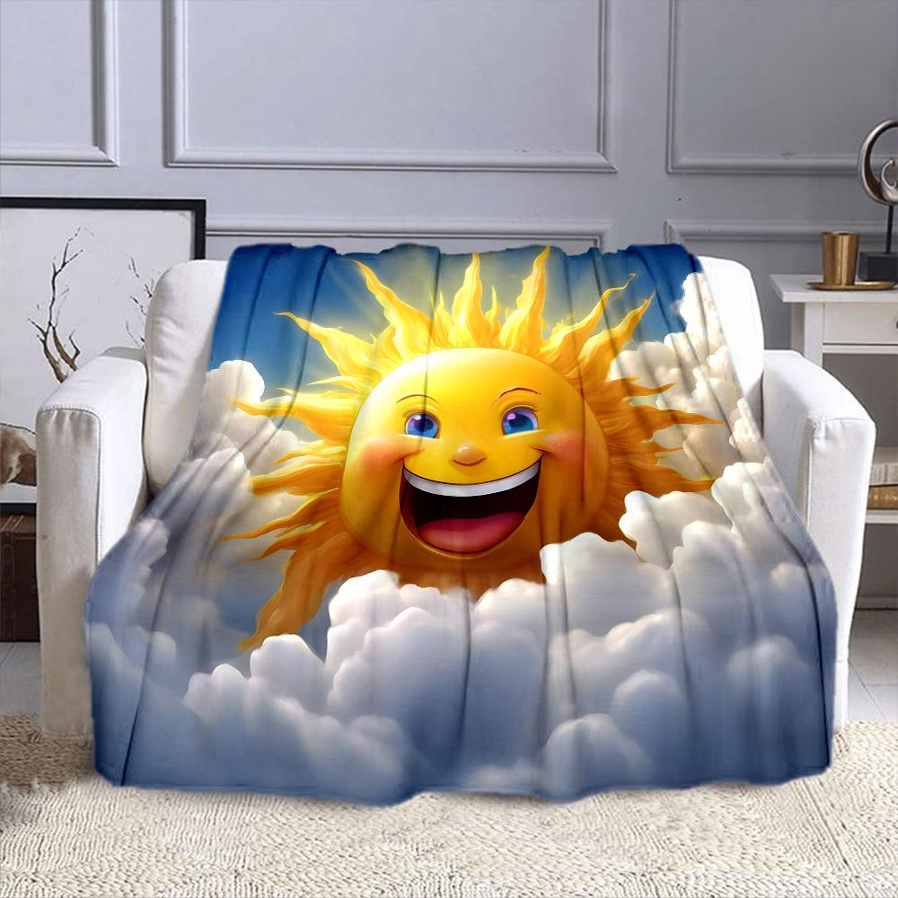 Cheerful Sun in Bright Sky Art Patterned flannel blanket perfect for the bedroom living room, sofa, or a little nap