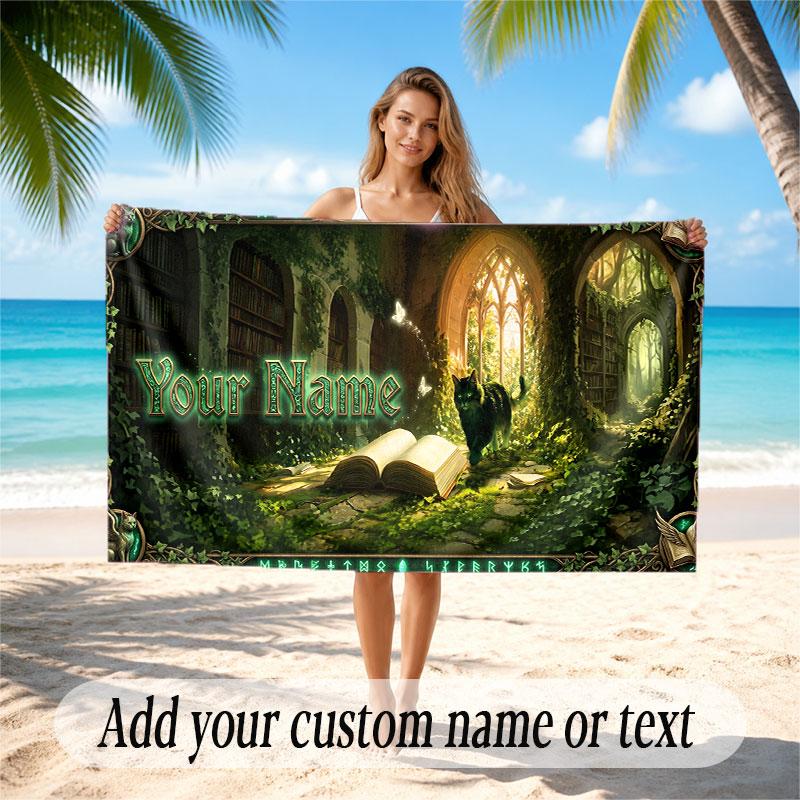 Nature Library Travel Theme Soft Beach Towel Personalized Custom Name Text Towel Portable for Beach Pool Travel