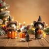 Festives Felt Pumpkin Mouse with Witch Hat Ornament For Halloween Party Home Office Desk Decors Handmade Craft Gift
