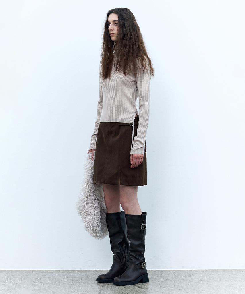 INSILENCE WOMEN Moleskin Belted Skirt Brown