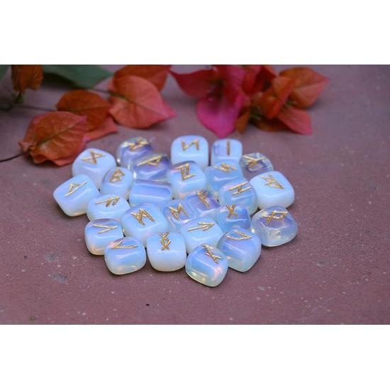 Crocon Oplaite Rune Stones Set with Elder Futhark Alphabet Engraved Symbol for Energy Genrator Chakra Balancing  :- 15-20 mm Approx