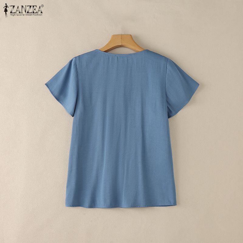 ZANZEA Camicetta estiva casual da donna con scollo rotondo e maniche corte