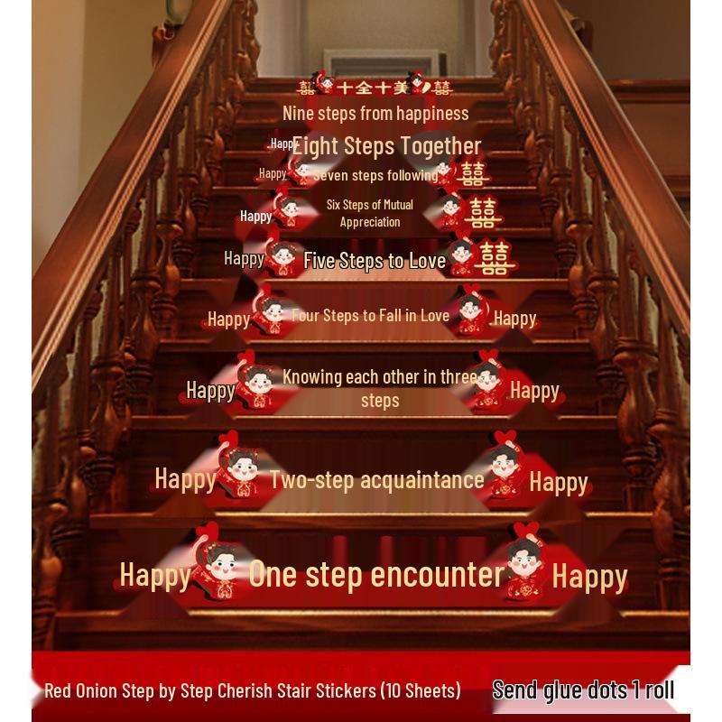 

Groom s Wedding Stair Tread and Handrail Double Happiness Stickers for Bridal Chamber Decoration Stair tread stickers (with decorative glue dots)
