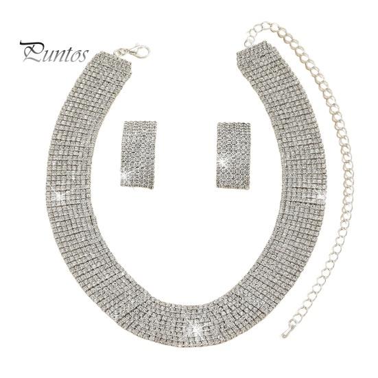 

2 шт./комплект, женский комплект из ожерелий и серег для официального банкета и выпускного вечера, многослойные стразы, регулируемая длина, свадебный комплект ювелирных изделий для невесты и знаменитостей серебряный