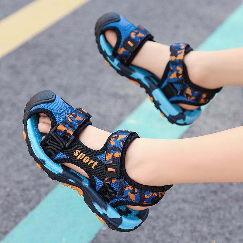 Sport Summer Boys Sandals 5-16Years Light Baotou Beach Holiday Sandals Non-slip Soft Bottom Shading Leather Kids Shoes Outdoor