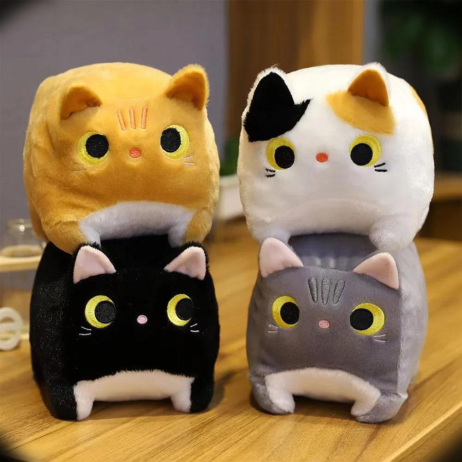18cm Kawaii Kočičí Panenka Plyšová Hračka Stojící Chlupatá Kostka Kočky Plyšáci Černá Šedá Barevná Oranžová Malý Plyšák Zvíře Narozeninový Dárek