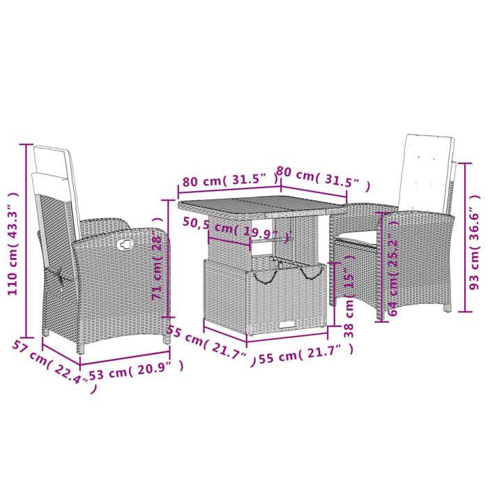 VidaXL Ensemble à Manger de Jardin avec Coussins 3 pcs, Table de Terrasse, Meubles de Patio, Mobilier d'Extérieur, Gris 3277337