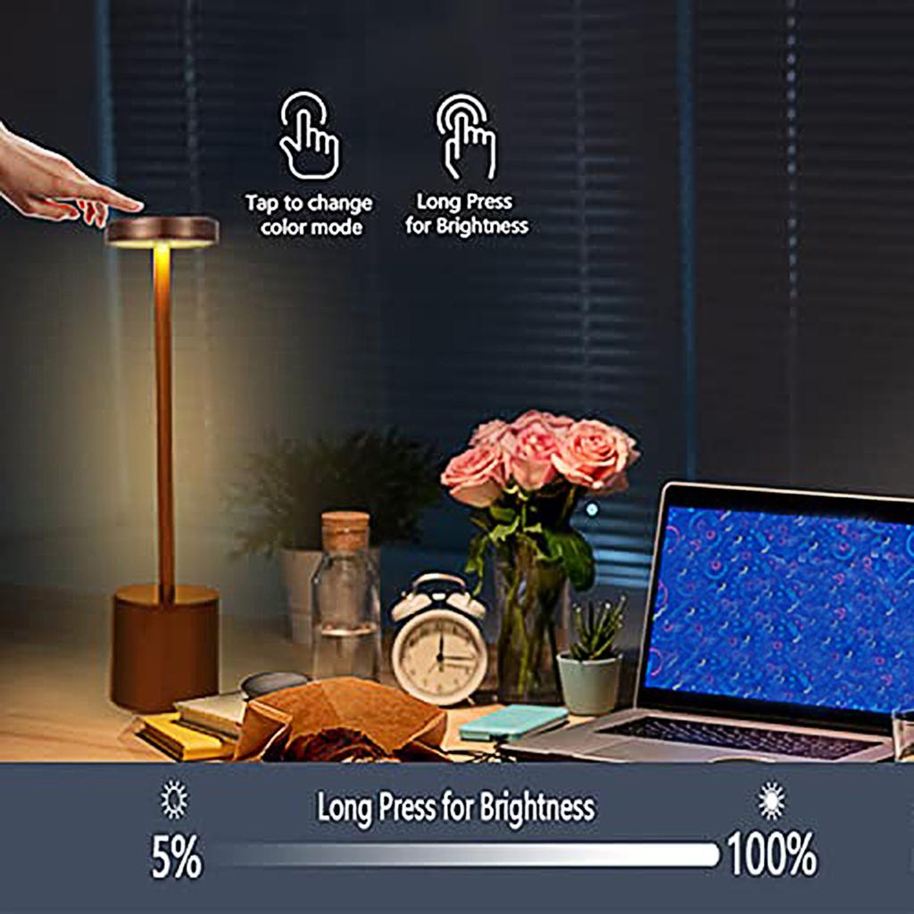 Cordless Table Lamp Rechargeable USB Desk Lamp 3 Colors and Stepless Dimming Portable for Bedroom Home Use