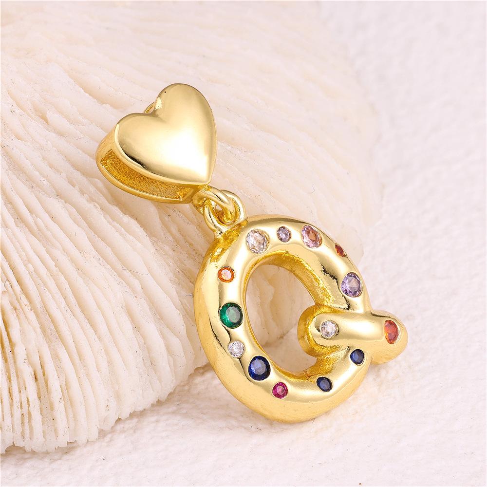 18K Gold-Plated Zircon Necklace with Cross and Colorful Letter Pendants