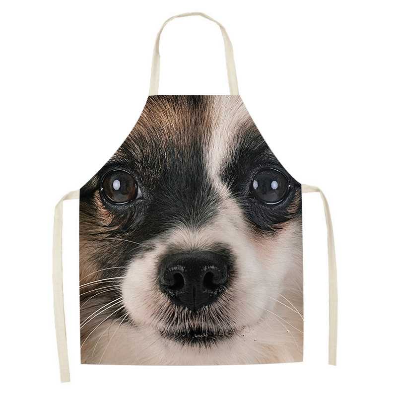 Bakery Cooking Kitchen Apron Cute Dog Pattern Printed Apron Women's Sleeveless Linen Apron Men's and Women's Children's Bibs