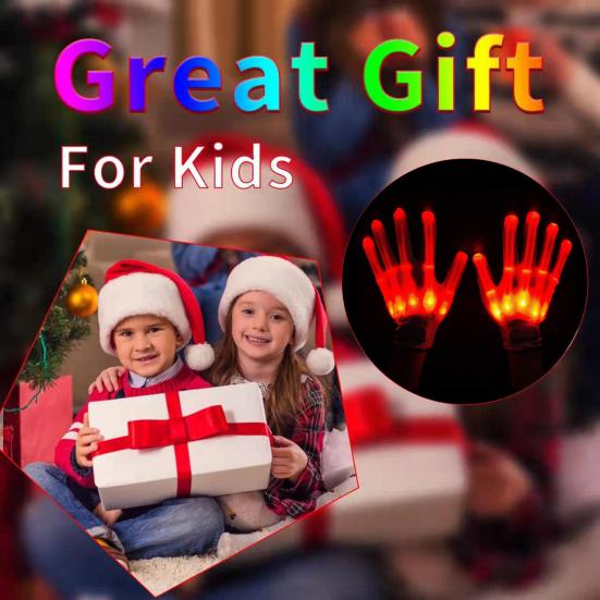 LED Glow Gloves Light-Up Skeleton Hand Bone Gloves for Kids Adults Halloween Costume Gloves for Parties Gatherings