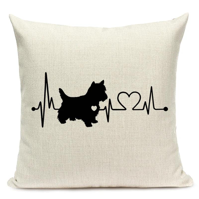 Black and White Animal Cushion Cover Dachshund Dog Shapi Dog Wave Heart Print Sofa Decorative Pillow Case