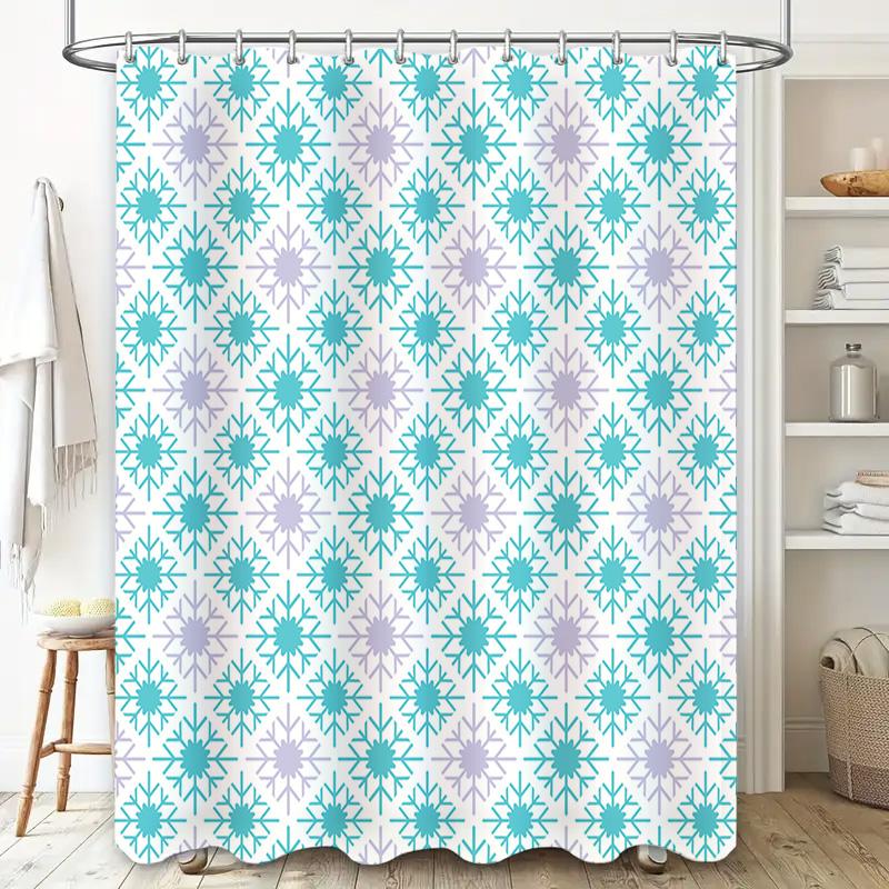 Beautiful Blue And Lavender Snowflake Pattern Shower Curtain For Bathroom Decor