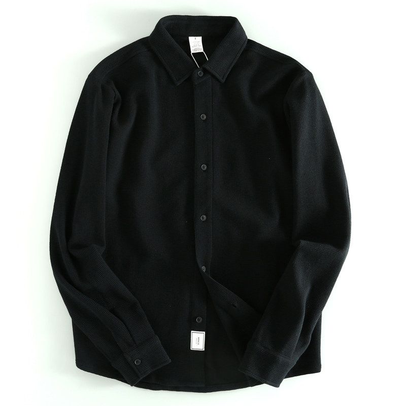 Export Good Goods Waffle Plaid Breathable Tail Single Cattle Goods Casual Lapel Long Sleeve Shirt Men Autumn Shirt Tide Black 2XL