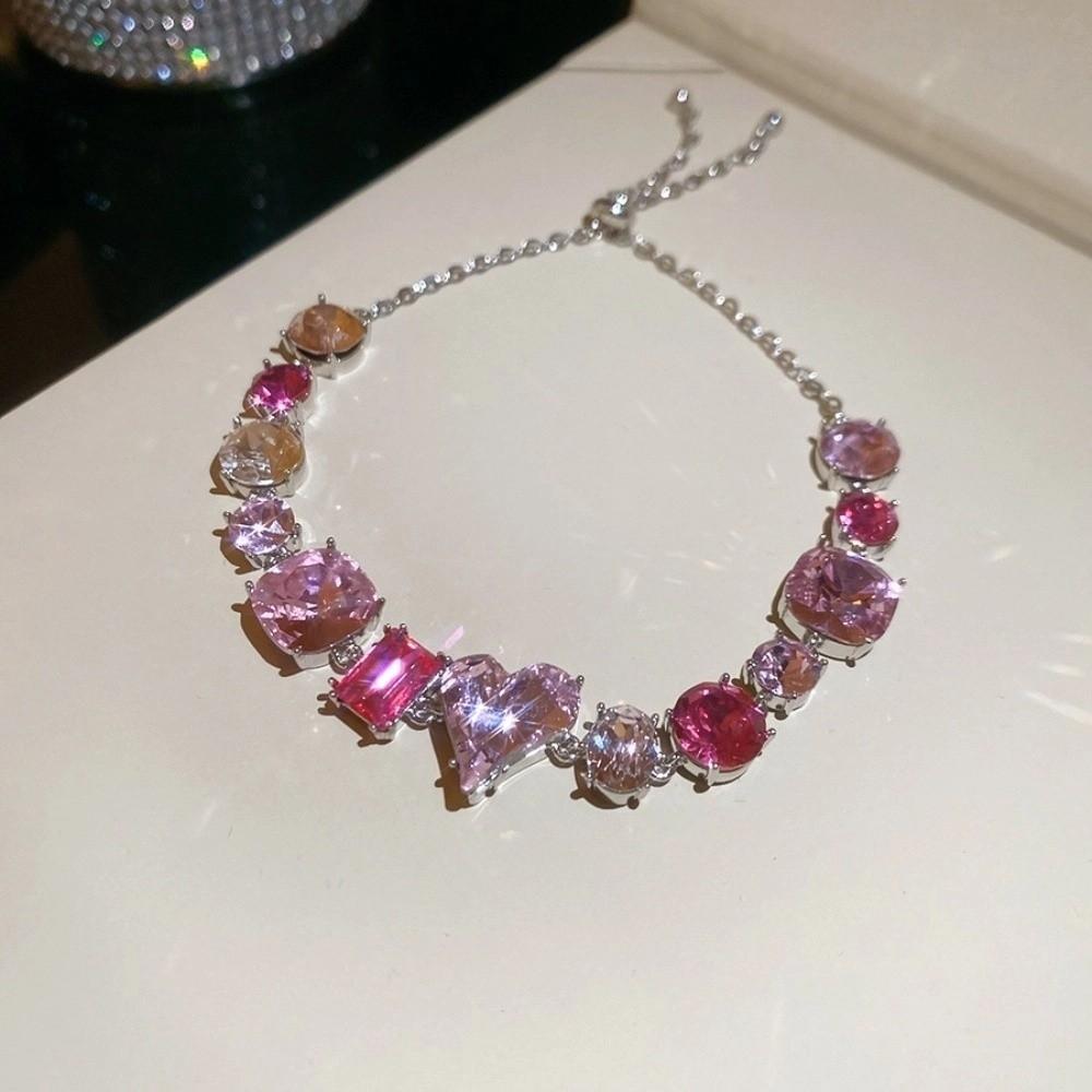 Love Heart Colorful Rhinestone Bangle Square Round Women's Hand Bracelet  Women Girl