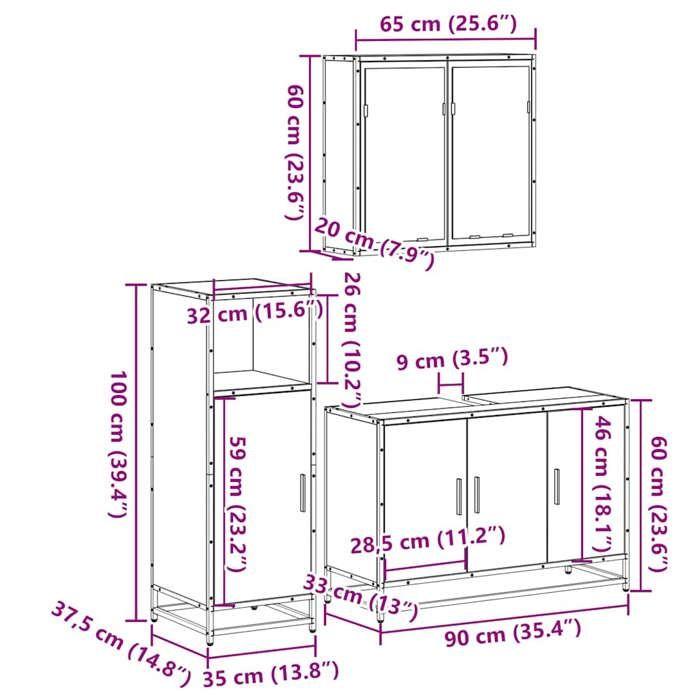 VidaXL Ensemble de meubles de salle de bain 3 pcs Chêne marron, armoire de salle de bain, placard de salle de bain, meuble 3300954