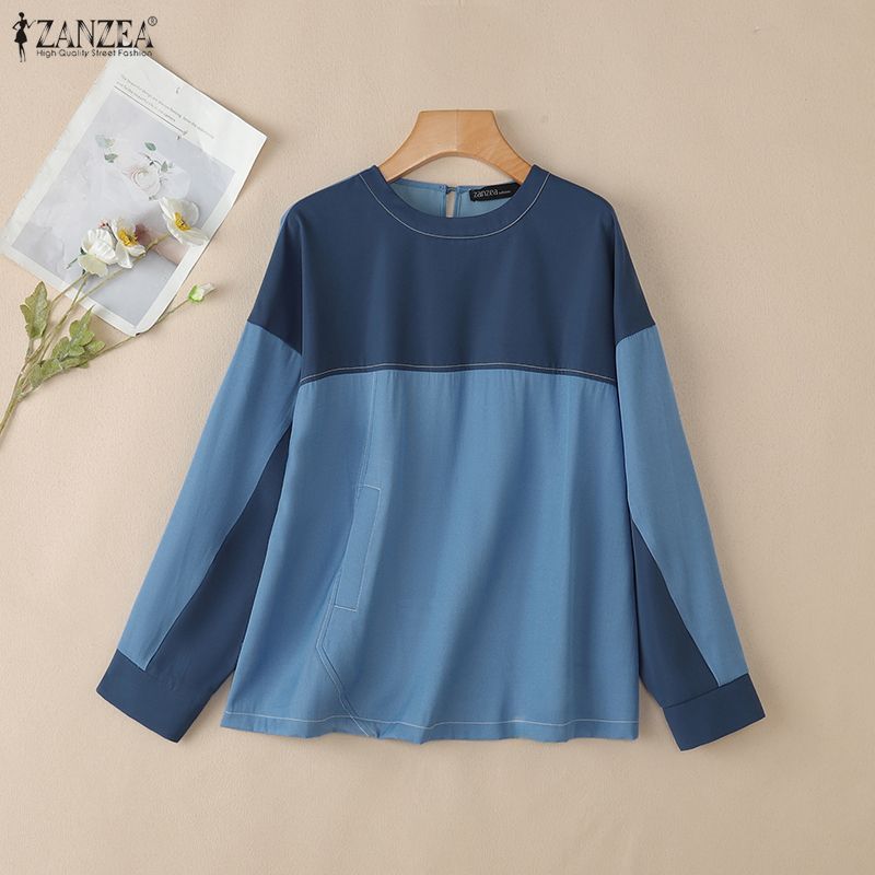 ZANZEA Women Casual Round Neck Fashion Long Sleeve Blouse