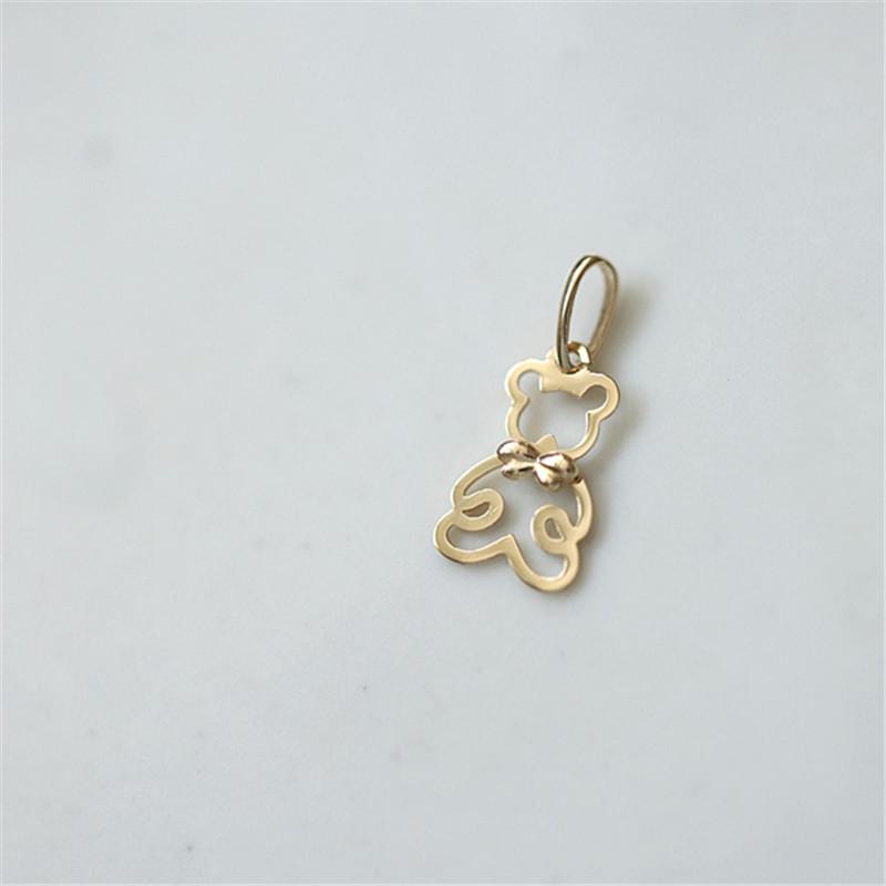 S925 Sterling Silver 14k Gold Plated Necklace Hollow Cute Bow Bear Pendant Clavicle Chain for Women Jewelry Gift