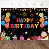 Mocsicka Colorful Happy Birthday Backdrop Black Tapestry Balloon Gift Cake Photography Background Party Decor Photo Booth Banner