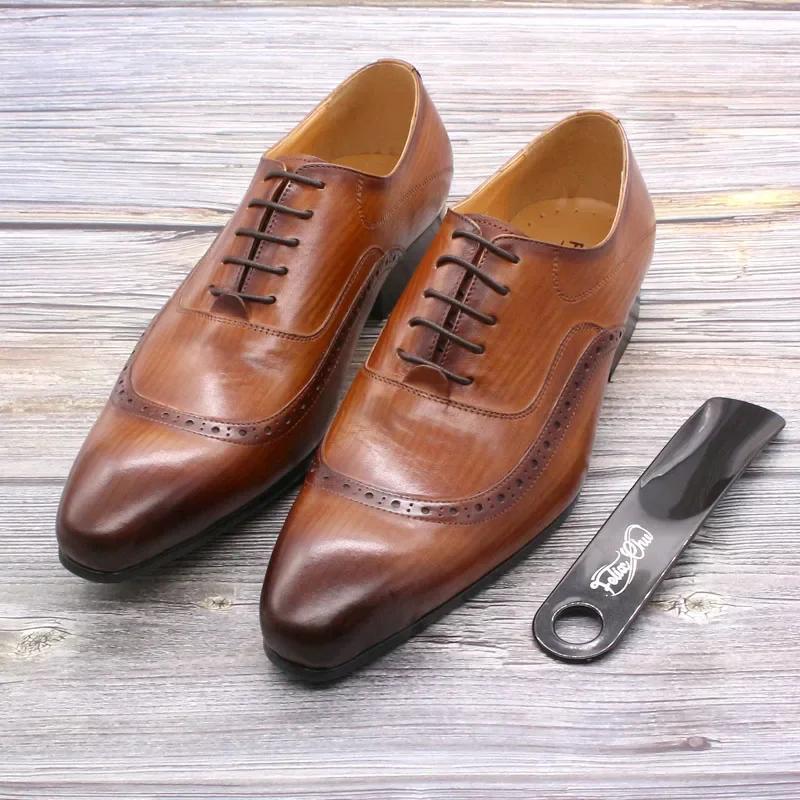 Fashion Men's Luxury Genuine Leather Oxford Shoes Size 13 Italian Style Dress Wedding Brogues Formal Laced Footwear