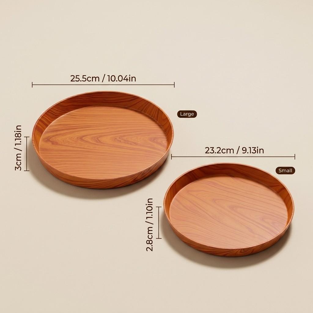 Stackable Round Wood Grain Plastic Vanity Tray Waterproof Bathroom Counter Organizer for Perfume Makeup Dressing Table Storage
